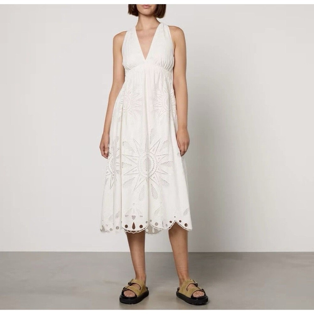 Farm Rio Broderie Anglaise Linen-Blend Richelieu Maxi Dress Size Medium